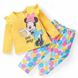Babyhug Disney Single Jersey Knit Full Sleeves Night Suit with Frill Detailing & Minnie Mouse Graphics - Yellow-picture-15