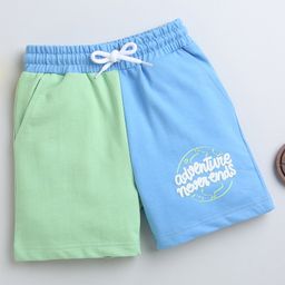 BUMZEE Colour Blocked & Text Printed Shorts - Blue & Green-image-42