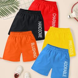 KUCHIPOO Pack Of 5 Text Printed Shorts - Multi Colour-image-1