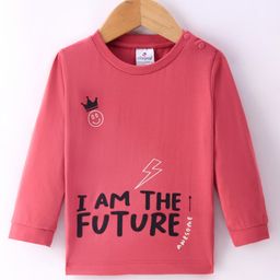 Ollypop Sinker Knit Full Sleeves T-Shirt with Text Print - Wine-picture-17