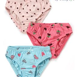 Babyoye Cotton Spandex Knit Floral & Polka Dots Printed Panties Pack of 3 - Pink Blue & Peach-image-41