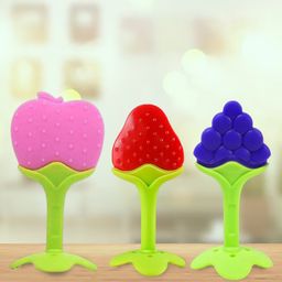 Kidbea Apple, Strawberry & Grapes Shape Silicone Baby Teether - (Red, Pink, Blue)-10