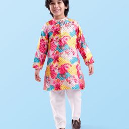 Babyhug Woven Full Sleeves Floral Printed & Embroidered Kurta Pyjama Set - Pink-image-57