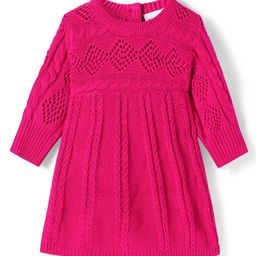 Babyhug Knitted Full Sleeves Solid Colour Woollen Dress With Cable Knit Design - Dark Pink-23