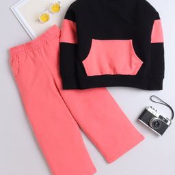 Aww Hunnie Cotton Terry Full Sleeves Colour Blocked Sweatshirt With Solid Pajama - Black-picture-33