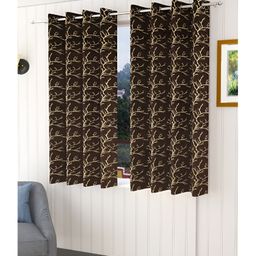 AaHo Decor Golden Velvet Abstract Pack of 2 Pieces Blackout Window Curtain-1