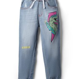 Pine Kids Denim Full Length Washed Jeans With Dino Print - Light Blue.-picture-18