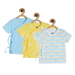 MINI KLUB Cotton Pack Of 3 Half Sleeves Striped & Sun Printed Jhablas - Blue Yellow & White-picture-41
