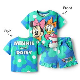 Babyhug Disney Single Jersey Knit Half Sleeves T-Shirt & Short Set With Front & Back Minnie Mouse Print - Sea Green-image-13