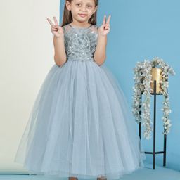 Toy Balloon Kids Sleeveless Floral Applique Detailed Sequins Embellished Gown - Grey-image-55