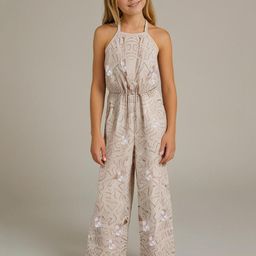 Cherry Crumble By Nitt Hyman Sleeveless Sequins & Beads Embellished Abstract Designed Jumpsuit - Beige-image-89