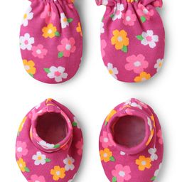 Babyhug 100% Cotton Interlock Knit Mittens & Booties Set with Floral Print - Pink-picture-6