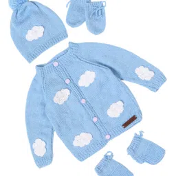The Original Knit Knit Full Sleeves Clouds Designed Sweater With Coordinating Cap Mittens & Socks Set - Sky Blue-picture-46