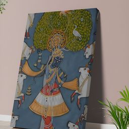 Livin'luxe Blue & Green Traditional Indian Krishna Canvas Other Wall Art-picture-4