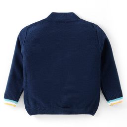 Babyhug Knitted Full Sleeves Front Open Sweater with Sequin Detailing & Pockets - Navy Blue image 2