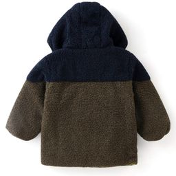 Babyoye Inner Sherpa Lined Woven Quilted Full Sleeves Reversible Jacket Colour Block Pattern- Green image 3