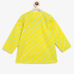 Campana 100% Cotton Full Sleeves Leheriya Printed Kurta With Dhoti Set - Yellow & Sky Blue image 4