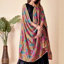 EBADAT Printed Orange Chiffon Dupatta image 4