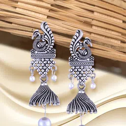 Anouk Rhodium-Plated Dome Shaped Oxidised Jhumkas-25