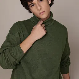 The Roadster Lifestyle Co. Textured Turtle Neck Drop-Shoulder Sleeves Pullover-image-48