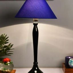 Homesake Glossy Black Royal Ovoid Aluminium Table Lamp with Blue Cone Shade (Bulb Included)-image-11