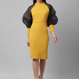 KASSUALLY Yellow & Black Relaxed Fit Bodycon Dress-image-41