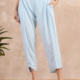 First Resort By Ramola Bachchan Sky Blue Eco-Chic Vogue Herringbone Narrow Trouser-picture-42