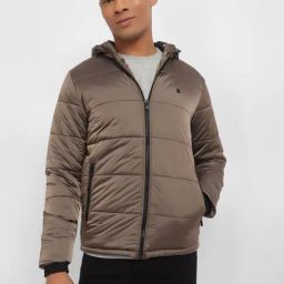 Allen Solly Steel Brown Regular Fit Quilted Hooded Jacket-picture-31