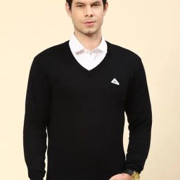 Monte Carlo Black Pure Wool Regular Fit Solid Pullover-image-47