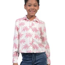 Crimsoune Club Girls Peach Slim Fit Floral Print Shirt-image-78