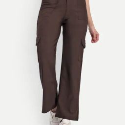 Broadstar Brown Straight Fit High Rise Cargo Pants-image-79