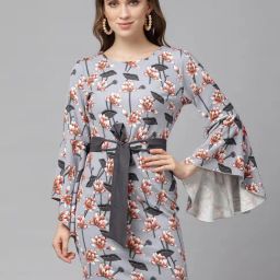 KASSUALLY Grey & Pink Floral Print Bodycon Dress-image-19