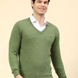 Monte Carlo Green Wool Blend Regular Fit Solid Pullover-image-9