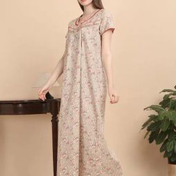 Sweet Dreams Beige Cotton Printed Nighty-image-95