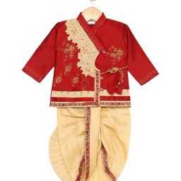 VASTRAMAY Kids Maroon Embroidered Kurta Set-picture-13