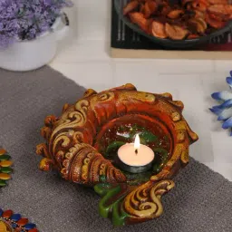 Aapno Rajasthan Multicolor Terracotta Unique Design Big Gel filled Diya - 1 Piece-image-99