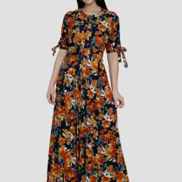 Women Republic Black Printed A Line Kurta-image-4