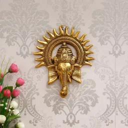eCraftIndia Golden Lord Ganesha with Sun Decorative Metal Wall Hanging-image-76