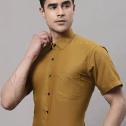 Jainish Mustard Cotton Regular Fit Shirt-image-97