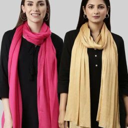 TWIN BIRDS Pink & Golden Plain Dupatta - Pack Of 2-picture-37
