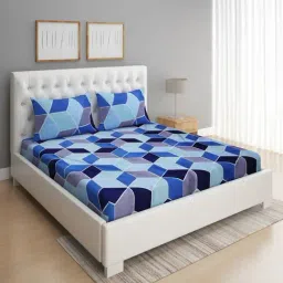 Romee Floral Blue 144 TC Cotton Queen Sized Bed Sheet with 2 Pillow Covers-image-20