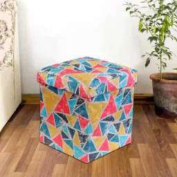 HOSTA HOMES Printed Multicolor Wood Foldable Ottoman with Removed Tufted Lid-image-14