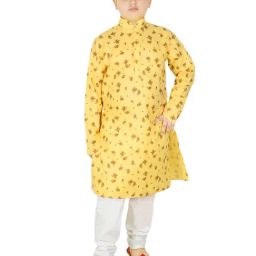 SG Yuvraj Kids Yellow & White Printed Full Sleeves Kurta with Pyjamas-image-74