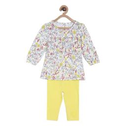 MINIKLUB Girls White & Yellow Printed Full Sleeves Top with Pants-image-55