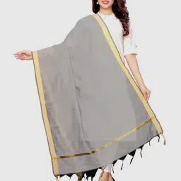 Satrani Grey Cotton Silk Woven Pattern Dupatta-image-15
