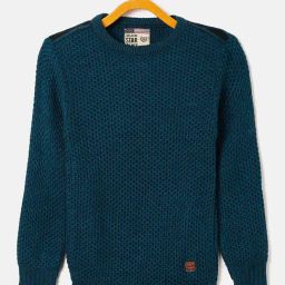 Duke Kids Teal Self Design Full Sleeves Sweater-image-31