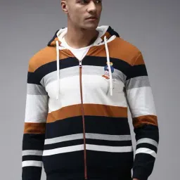 Showoff Multi Cotton Regular Fit Striped Hooded Sweatshirt-image-27