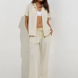 Wunderlove by Westside Yellow Striped Cotton Shirt and Pyjama Set-image-88