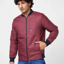 Spykar Wine Red Puffer Reversible Jacket With Contrast Slip Patch On Reverse Side image 3
