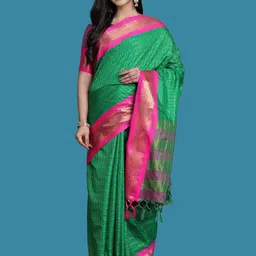 yourwish Checked Woven Design Zari Garad Saree-image-23